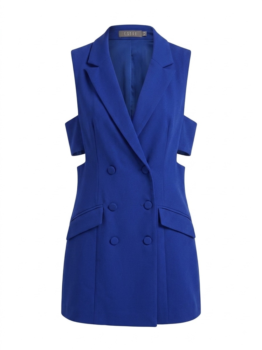 essue Cobalt Blue Sleeveless Double-Breasted Cutout Sexy Mod Blazer Mini Dress M
